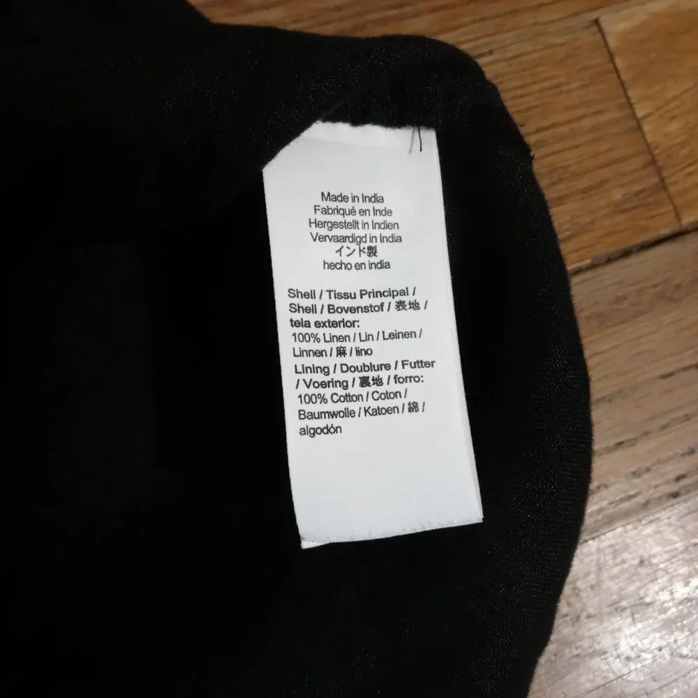 J.Crew Black Linen Mini Dress with Puff Sleeves Size M
